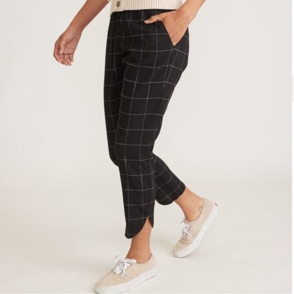 Marine Layer Allison Black Windowpane Print High Waist Cropped Pull On Pants S - Picture 1 of 10